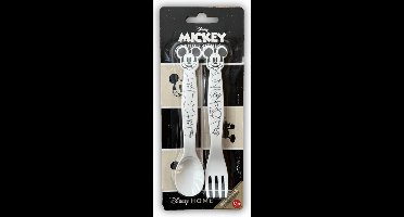 Bestekset - Mickey Mouse - Vork+Lepel - Zwart/Wit - Mickey Mouse - Bestek - Kinderen - Kinderservies - Kinderbestek - 2 stuks.