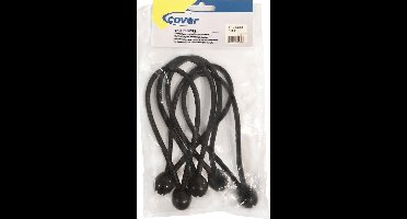 Cover - Ball Bungee 6mm dik x 150mm lang - Zwart - 5 stuks - Elastische Banden met Plastic Bal - Kamperen - Banners, Doeken en Vlaggen Vastzetten -(015.0867)