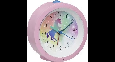 TFA Dostmann 60.1033.12 - Kinderwekker - Wekker - Kinderen - "EINHORN" - Eenhoorn - Analoog - Rustig Loopwerk - Sluipende secondwijzer - Snooze - Zachte permanente nachtverlichting - Schermverlichting - Kunststof - Roze - Multikleur