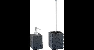 Zeller WC/toiletborstel in houder - zeeppompje - kunststeen - zwart