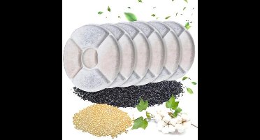 Hengu 6 stuks kattenfonteinfilters voor kattenfonteinen, rond met koolstoffilter, drinkfontein, kattenvervangingsfilter, voor katten en honden, automatische waterfontein, waterdispenser