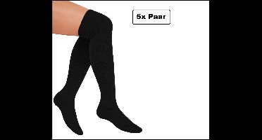 5x Paar Lange kniekousen zwart gebreid mt.40-46 - Optocht themafeest party carnaval knee kousen