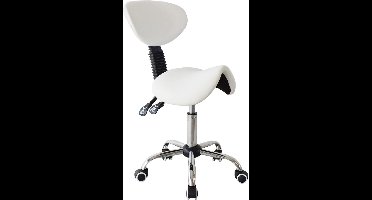Zadelkruk op Wielen - Kapperskruk Ergonomisch - Tabouret - Wit