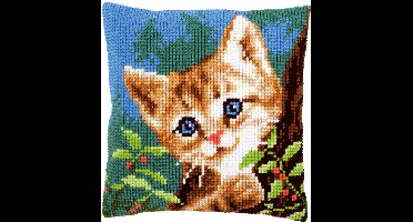 Vervaco - Kruissteekkussen kit - Kat in boom - PN-0156599 - Borduren - Borduurpakket - Borduurpakket volwassenen - Borduurpakket kind