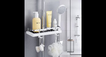 doucherek - Doucheplank - Doucheplank Geen Boren met Ophangen Douchekop Beugels Twee Haken - Set van 2 - wit -12D x 27B x 5H centimeter