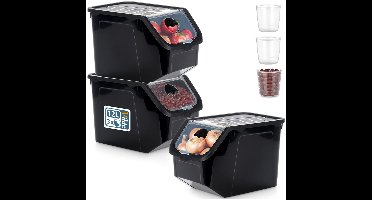 Doos voor Groenten en Fruit met Deksel Zwart 12 l 3 stuks - Aardappelbak - Aardappelpot - Bewaardoos - Container - Koelkast Organizer - Opbergbox - Fruitkist