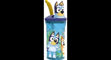 Bluey Drinkbeker met rietje – 360 ml – Herbruikbaar – Met 3D-figuur – BPA-vrij – Tumbler voor kinderen vanaf 4 jaar – Transparant blauw