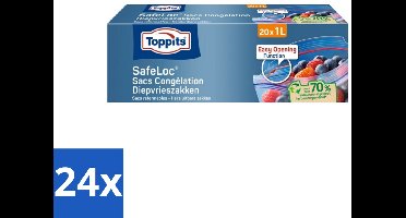 Toppits – Safeloc Diepvrieszakken – 1 Liter – 20 Zakjes - Voordeelverpakking - 24 stuks