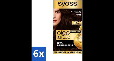 6 x SYOSS - Oleo Intense 4-15 Kastanje Bruin - Haarverf - Zonder Ammoniak - Grijsdekking - Langdurige Kleur - Permanente Haarkleur - Haarkleur Zonder Ammoniak - Olie-formule - Grijsdekking - Arganolie