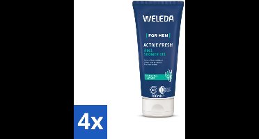 4 x WELEDA - Douchegel 3‑in‑1 Active Fresh Men - 200 ml - Douchegel - Mannen - 3-in-1 - Natuurlijke - Eucalyptus