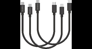 3x Micro USB naar USB C Kabel Zwart - 0,2 meter - Oplaadkabel voor Huawei P Smart / P Smart 2019 / P Smart 2020 / P Smart Plus / P8 / P8 Max / P8 Lite / P8 Lite 2017 / P9 Lite / P10 Lite / P20 / P40 Lite E