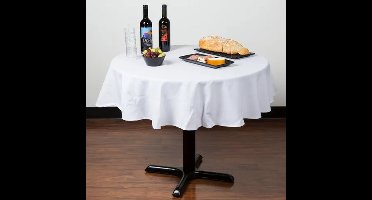 Damast Tafelkleed Wit Met Ingeweven Polka Dot Dessin, Rond 160 cm, B Keusje