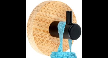 Vilde - Keukenhaken - Bambus Hout - Metaal - Zelfklevend - Zwart