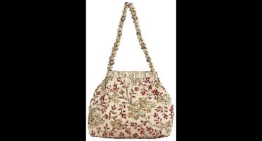 Dames Handtas- 21 x 8 x 18 cm - Vedantan -Katoensilk - Kleurrijk borduurwerk - Partij, Prom, Banket, Cream, Bruiloft - Feesten - Festival - Schattige - Avondtasje - PartyBag – Creme