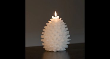 LED Kaars Dennenappel – 16 cm – Wit – Wax – 3D Vlam – Met Timer – Inclusief Batterij