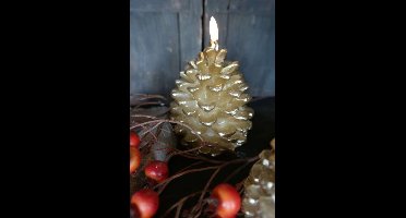 LED Kaars Dennenappel – 16 cm – Goud – Wax – 3D Vlam – Met Timer – Inclusief Batterij