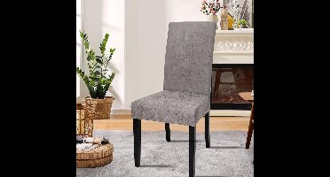 stoelhoezen - set van 6 - lederen - stretch fit - elastisch - universeel - 45D x 45B x 55H centimeter - Ademend - Anti-kreuk - Krasbestendig - Machinewasbaar - Effen - Kleur : Grijs