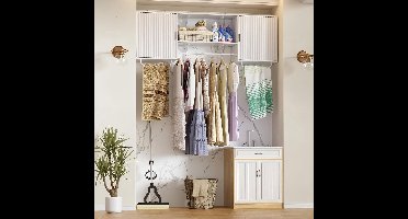 Wandkast – Opbergkast – Badkamerkast – Kledingkast – Waskast – Wit – Verstelbare Planken – Robuuste Kledingstangen