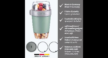 Westmark Lunchpot, groot, met 3 lekvrije compartimenten: 350 ml + 600 ml + 200 ml, inclusief 2 afdichtringen + 1 reservedeksel, plastic, van nature BPA-vrij, muntgroen/grijs/transparant, 528722EM