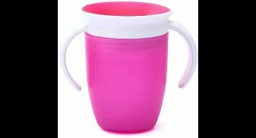 360-graden Babyleerbeker-240 ml-Met Snuit、Dubbele Handgrepen、Druppelvrij、Siliconen Beker Voor Baby's、Roze、1 Stuk