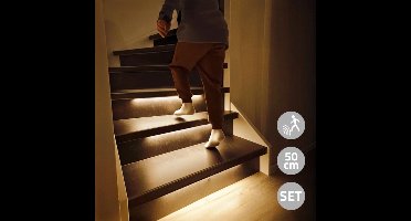 Dynamische trapverlichting set Premium 50 cm voor max. 16 treden - 12 programma's - Aanpasbare snelheid en lichtintensiteit - Warm wit licht