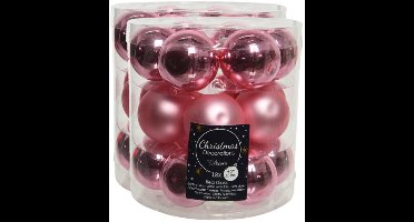 Decoris Kleine kerstballen - 54x st - lippenstift roze - D4 cm - glas - kerstversiering