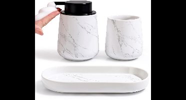 Boraboi® Stijlvolle 3-delige badkamerset met marmerstructuur voor moderne inrichting,Zwart