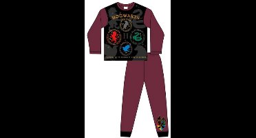 Harry Potter Pyjama Kinderen – Hogwarts – Bordeaux/Zwart – 100% Katoen – Officiële Licentie - maat 122/128