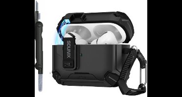 Sounix Hoesje geschikt voor Airpods Pro 1 / 2 - Met schoonmaak borstel - Airpods Pro Hoesje - Armor Case met Lock - Zwart