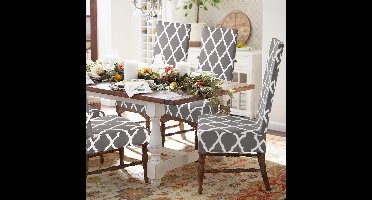 Stoelhoes - Stoelhoezen -voor Eetkamerstoelen Verwijderbare Wasbare Eetstoelhoezen voor Hotel, Eetkamer, Banket - SET VAN 4 - Grijze Raster - 50D x 50B x 60H centimeter