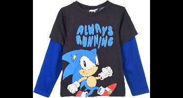 Sonic Shirt - Lange Mouw - Always Running - Antraciet/Blauw - Maat 146/152