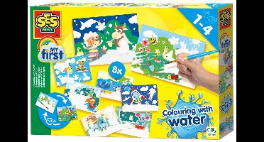 SES Creative - My First - Kleuren met Water Megaset - Verborgen dieren – Verven - zonder geknoei - inclusief 8 kleurplaten en kwast - steeds opnieuw te gebruiken – 1 tot 4 jaar