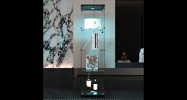 ADFBL Vitrinekast met LED Verlichting - zwart Glazen Kast 164 cm - 4 Planken van Gehard Glas - Staande Vitrine met Stootstrips & Verstelbare Poten - Voor Verzamelingen & Modelauto's