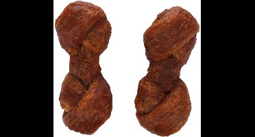 Flamingo chomps - kippentraktaat voor uw hond - 2 geknoopte botten met 40% kip - S geen toegevoegde suiker - glutenvrij -+- 12 cm -2 x 50 gr - ideaal als gebakje voor uw hond tijdens de feesten