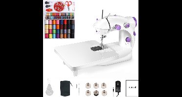 Creatorally 202A Mini Naaimachine voor Thuis - met Verlengplank en Set van 99 Stuks Naaiaccessoires - Naaiset - Sewing Machine Beginners Set - Electronische naaimachine
