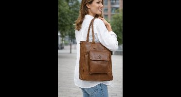 Castillo - Tibu Leren Shopper - Schoudertas met Laptopvak 13,3 inch - Cognac