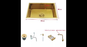 Gouden Kraanspoelbak – Badkamer Wastafel – Spoelbak RVS – Opbouwspoelbak – Onderbouwspoelbak – 60x40 CM – Hoogwaardig Roestvrij Staal – Rechthoekig Design