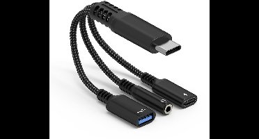 USB C Naar 3,5mmaux - USB Splitter Y-kabel - USB C-splitterkabel - USB-poort Extender - 3 Vrouwelijke Poorten - Met USB 3.0-poorten, 3.5mmaux, type-c-poort - Geschikt voor Phone, Pad, tablets, smartphones, laptops, desktop computers, gaming consoles