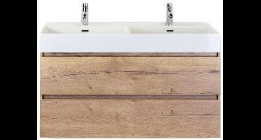 Maxx XL Badmeubelset 120 cm - Natuur Eiken - Wastafel Kube Dubbel 2 Kraangaten