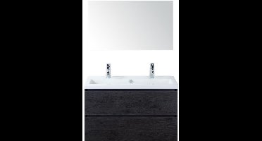 Vogue Badmeubelset 100 cm - Greeplijst in Kleur - Black Oak - Keramische Wastafel Wit 2 Kraangaten met Spiegel