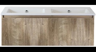 Frozen 3D Badmeubelset 120 cm - Greeplijst in Kleur - Grain Oak - Keramische Wastafel Wit Zonder Kraangat