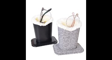 2 stuks - brillenkoker - PU-brillenhouder - Potloodhouder - Kantoororganizer - Opbergruimte voor zonnebrillen, leesbrillen en pennen - Accessoire voor op het bureau - Beschermend ontwerp - brillendoos dames heren - Zwart + Grijs
