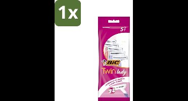 1 x Bic - Twin Lady - Scheermesjes - Dubbel Mesje - Wegwerpmesjes - 5 Scheermesjes - Scheermesjes - Wegwerpmesjes - Dubbel Mesje - Scheermesje - Vrouwelijke Scheermesjes