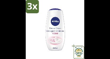 3 x Nivea - Shower Indulgent Moisture Rose Douchecrème - 250 ml - Grootverpakking - Douchecrème - Amandelmelk - Roze Geur - Hydraterende Douchecrème - Zachte Huid