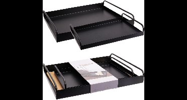 Excellent Houseware Dienbladen set - 2x stuks - metaal - zwart - serveerplank - dienblad - serveerbladen