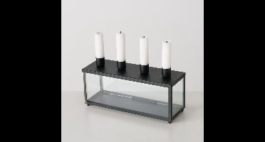 Kandelaar Eliana van zwart metaal en glas voor 4 kaarsen