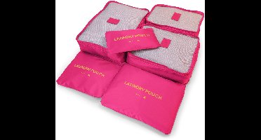 George Napoli Packing Cubes - Koffer Organizer Set - 6-delig - Reiszakken - Travel Cubes - Donker Roze