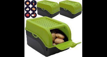 ARTECSIS 3 Storage Boxes with Lid + 6 Stickers / 29x19x19 cm, 5L - 4 kg Potatoes/Green - for Vegetables and Fruits, Apples and Onions