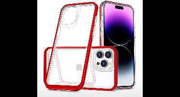 Hoesje Geschikt voor iPhone 14 Pro Max Hoesje met bumper - Shockproof case – Rood / Transparant