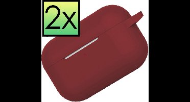 Hoes - 2 Stuks - Geschikt voor Apple AirPods Pro 2 - Siliconen Hoesje met Clip - Silicone Case Cover - Wijnrood